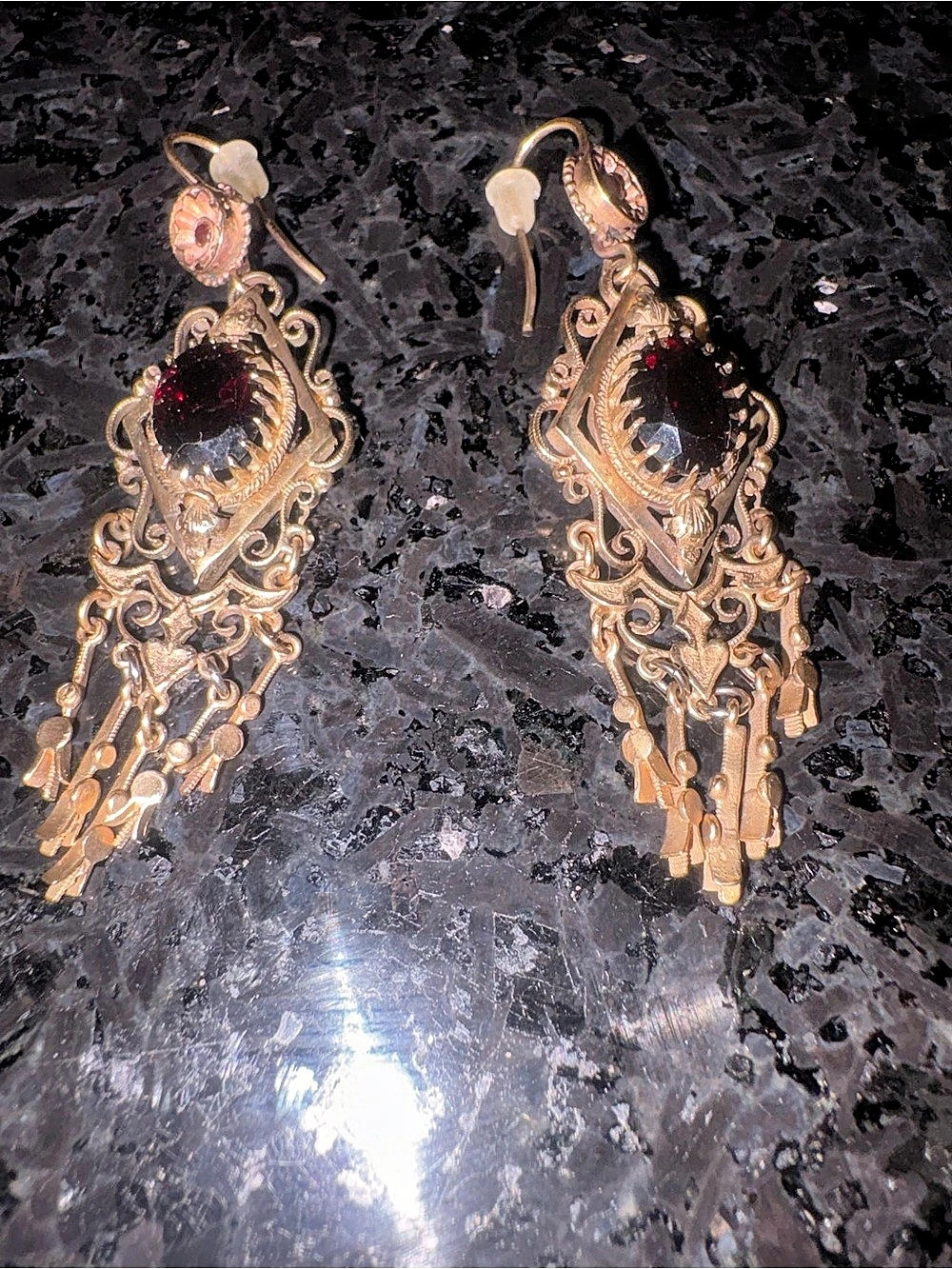 Victorian 14K Gold Garnet Fringe Drop Earrings Garnet Fringe Earrings Gold One